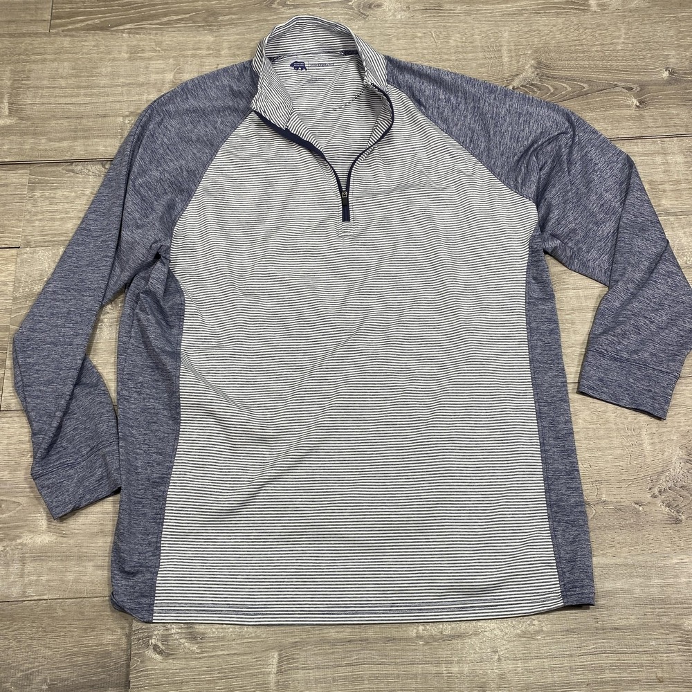 Onward Reserve Performance Shirt Mens Large Blue Stripe Quarter Zip Pullover